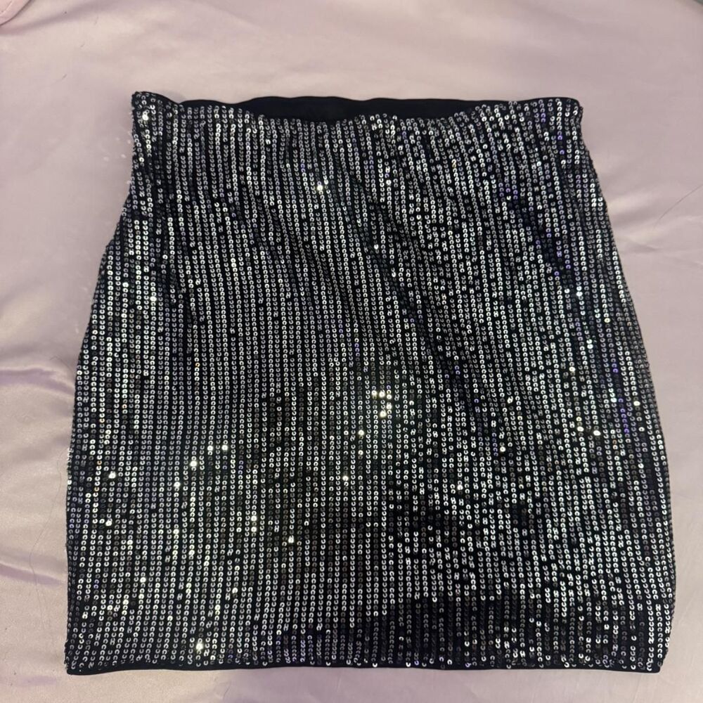 Black & Silver Sequin Mini Skirt